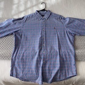 Blue and orange striped polo Ralph Lauren shirt